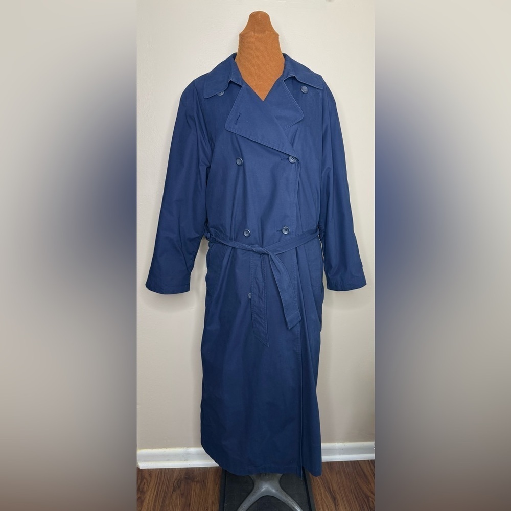 London Fog Double-Breasted Navy Trench Coat Removable Lining Size 8